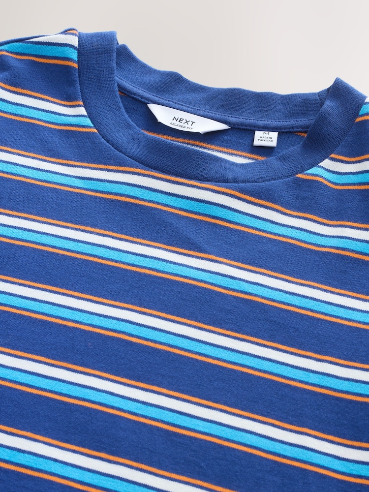 Blue Relaxed Fit Stripe Heavyweight 100% Cotton T-Shirt - Image 8 of 8 Blue Relaxed Fit Stripe Heavyweight 100% Cotton T-Shirt - Image 8 of 8