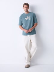Teal Green Hokusai Floral Regular Fit Artist License 100% Cotton T-Shirt - Image 2 of 8