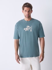 Teal Green Hokusai Floral Regular Fit Artist License 100% Cotton T-Shirt - Image 3 of 8