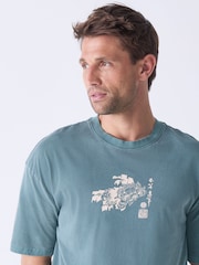 Teal Green Hokusai Floral Regular Fit Artist License 100% Cotton T-Shirt - Image 4 of 8