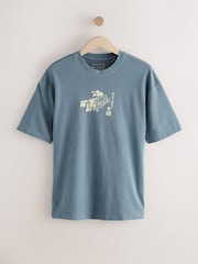 Teal Green Hokusai Floral Regular Fit Artist License 100% Cotton T-Shirt - Image 6 of 8