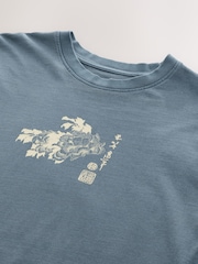 Teal Green Hokusai Floral Regular Fit Artist License 100% Cotton T-Shirt - Image 7 of 8