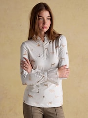 Joules Kate Cream Printed Long Sleeve Frilled Neck Top - Image 1 of 8