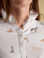Joules Kate Cream Printed Long Sleeve Frilled Neck Top - Image 5 of 8