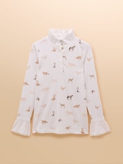 Joules Kate Cream Printed Long Sleeve Frilled Neck Top - Image 8 of 8