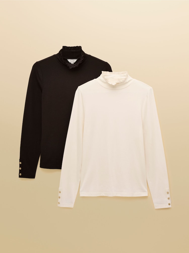 Amy Black/Cream Long Sleeve High Neck Jersey Top - Image 1 of 7 Amy Black/Cream Long Sleeve High Neck Jersey Top - Image 1 of 7