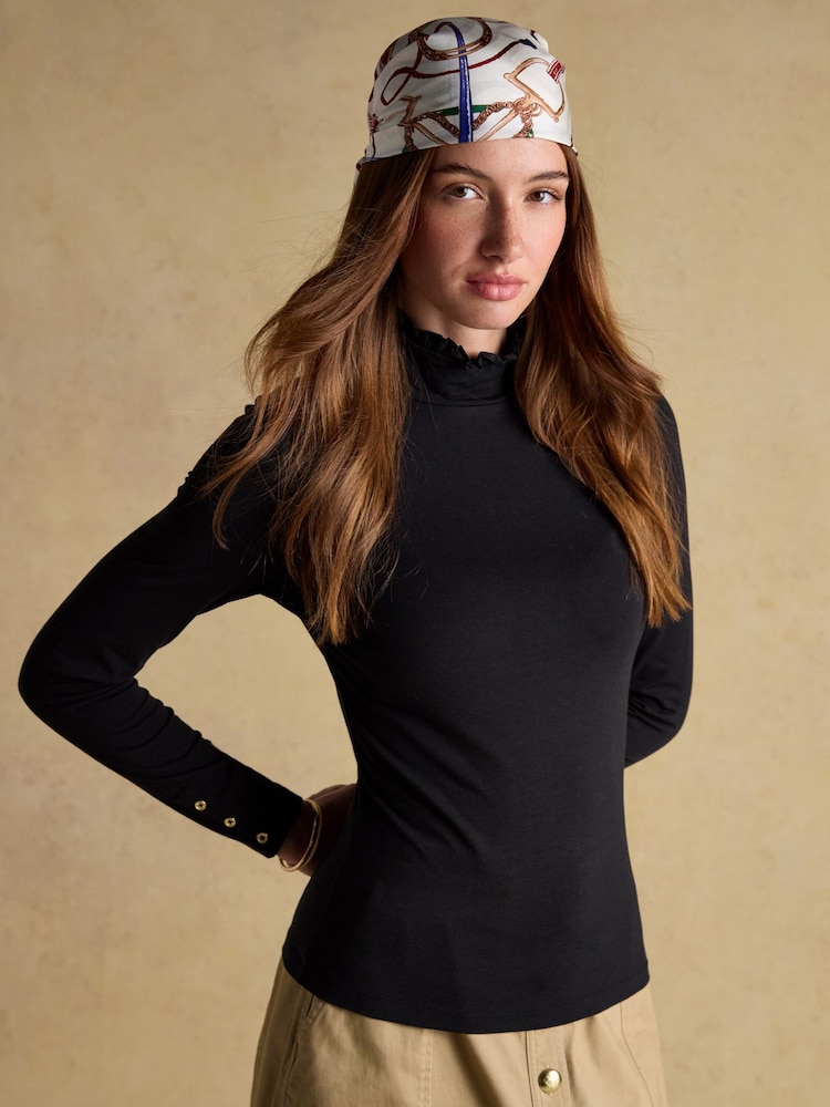 Amy Black/Cream Long Sleeve High Neck Jersey Top - Image 2 of 7 Amy Black/Cream Long Sleeve High Neck Jersey Top - Image 2 of 7