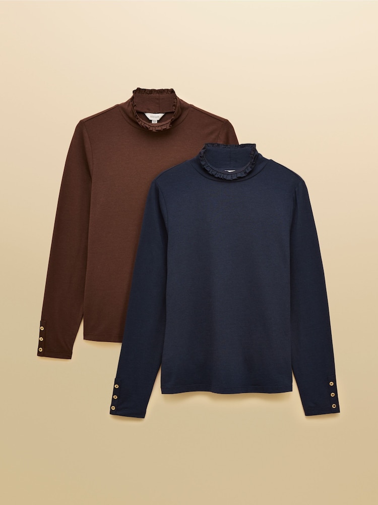 Amy 2 Pack Tan/Navy Long Sleeve High Neck Jersey Top - Image 1 of 7 Amy 2 Pack Tan/Navy Long Sleeve High Neck Jersey Top - Image 1 of 7