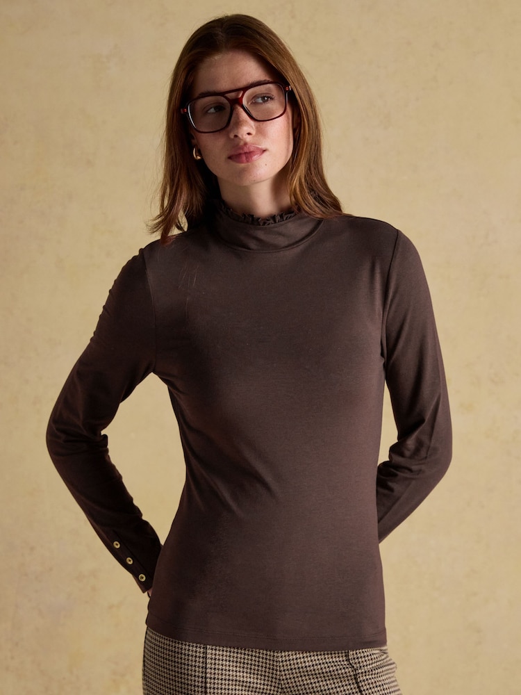 Amy 2 Pack Tan/Navy Long Sleeve High Neck Jersey Top - Image 2 of 7 Amy 2 Pack Tan/Navy Long Sleeve High Neck Jersey Top - Image 2 of 7