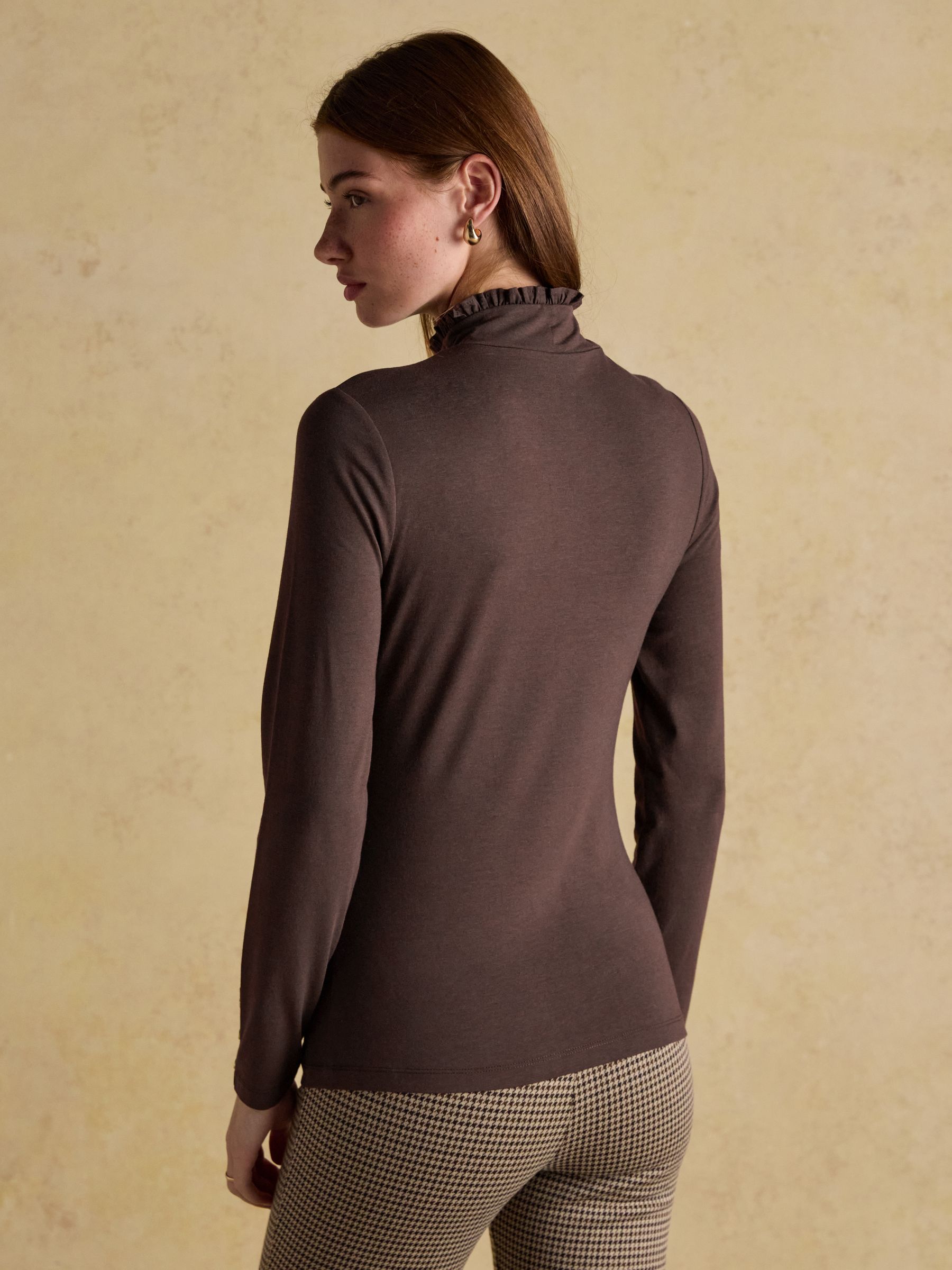 Buy Joules Amy Brown & Navy Long Sleeve High Neck Jersey Top - 2