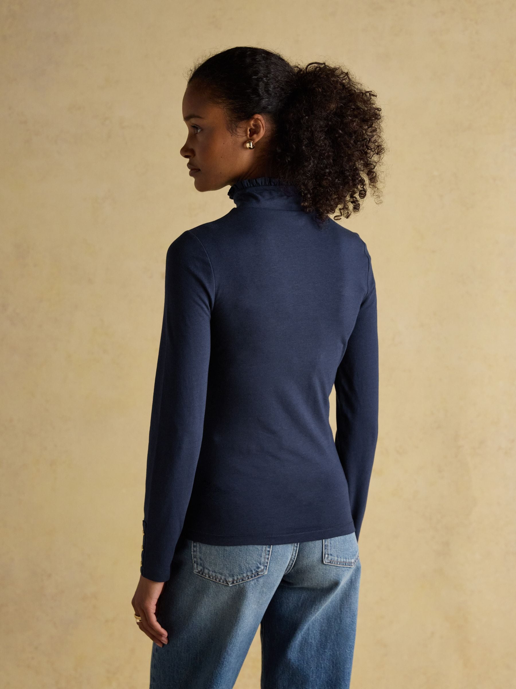 Buy Joules Amy Brown & Navy Long Sleeve High Neck Jersey Top - 2