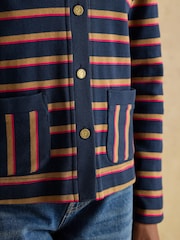 Premium Ribbed Navy Tan Pink Button Through Jersey Cardigan - Image 5 of 8