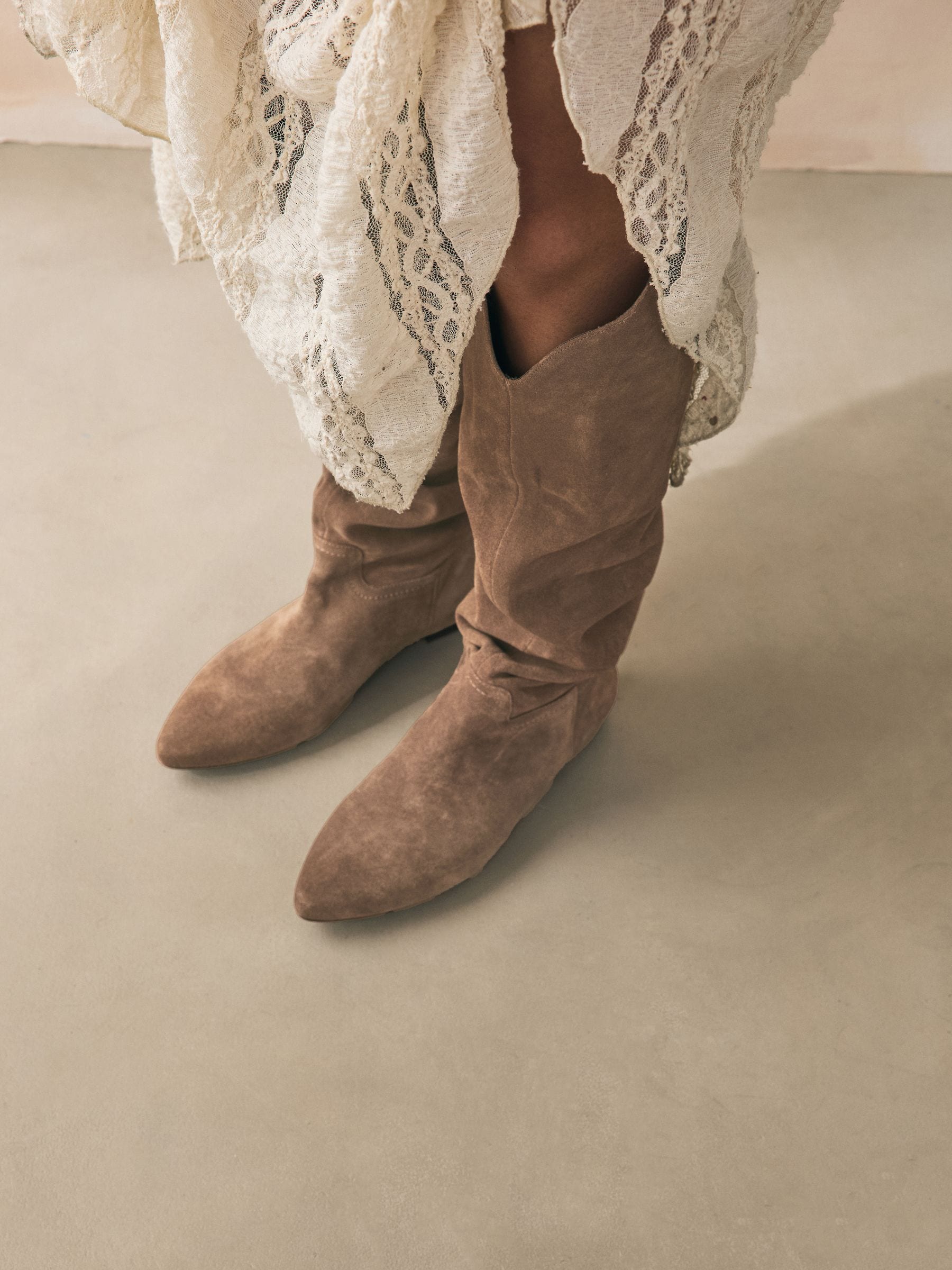 Buy Mink Brown Suede Signature Premium Leather Knee High Slouch