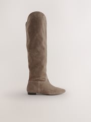 Mink Brown Suede Signature Premium Leather Knee High Slouch Boots - Image 5 of 8