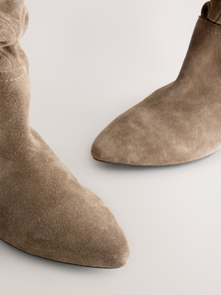 Mink Brown Suede Signature Premium Leather Knee High Slouch Boots - Image 5 of 5