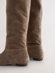 Mink Brown Suede Signature Premium Leather Knee High Slouch Boots - Image 7 of 8