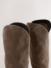 Mink Brown Suede Signature Premium Leather Knee High Slouch Boots - Image 8 of 8