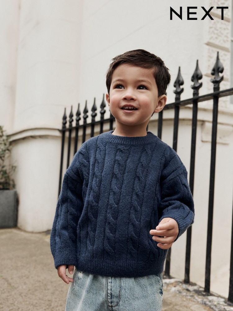 Navy Blue Stripe Cable Knit Crew Neck Jumper (3mths-7yrs) - Image 10 of 10 Navy Blue Stripe Cable Knit Crew Neck Jumper (3mths-7yrs) - Image 10 of 10