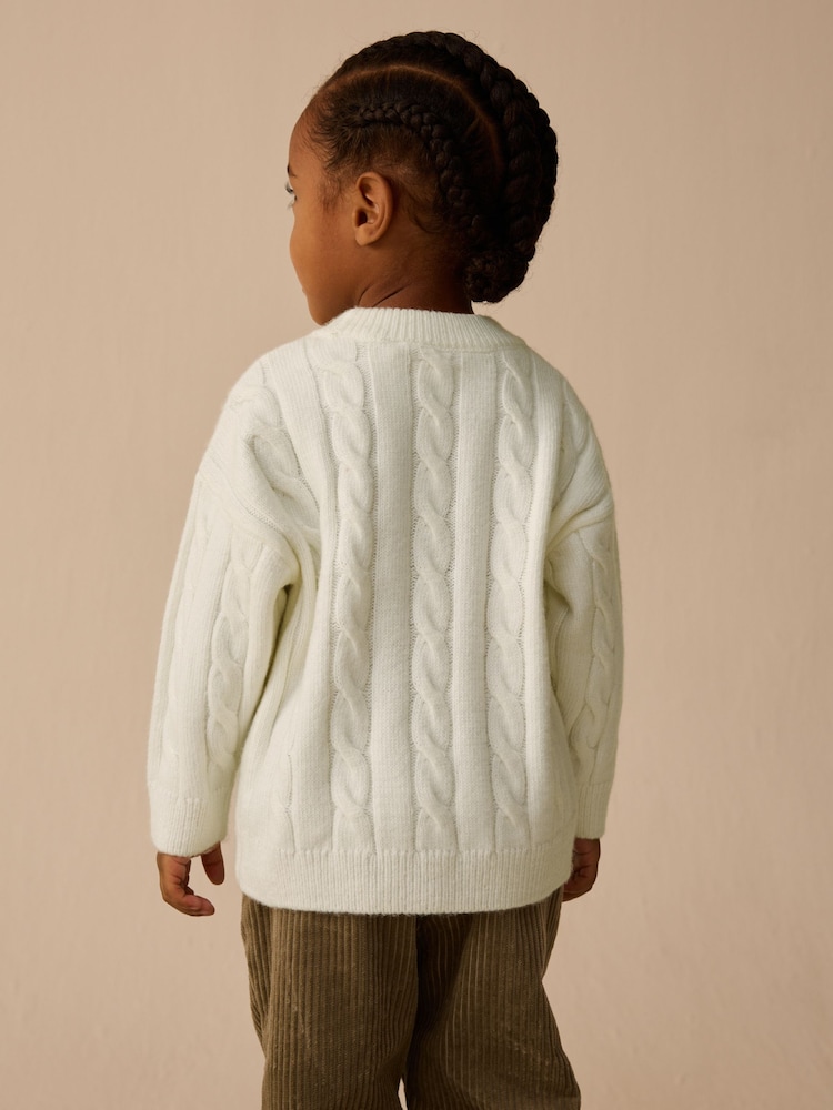 Ecru White Stripe Cable Knit Crew Neck Jumper (3mths-7yrs) - Image 2 of 8 Ecru White Stripe Cable Knit Crew Neck Jumper (3mths-7yrs) - Image 2 of 8
