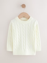 Ecru White Stripe Cable Knit Crew Neck Jumper (3mths-7yrs) - Image 5 of 8