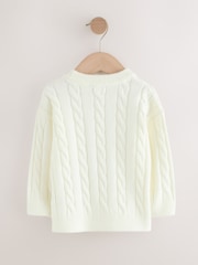 Ecru White Stripe Cable Knit Crew Neck Jumper (3mths-7yrs) - Image 6 of 8