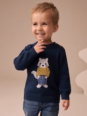 Navy Blue Raccoon Knitted Jumper (3mths-7yrs) - Image 1 of 8