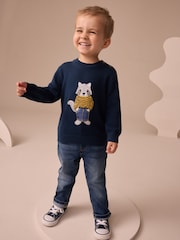 Navy Blue Raccoon Knitted Jumper (3mths-7yrs) - Image 3 of 8