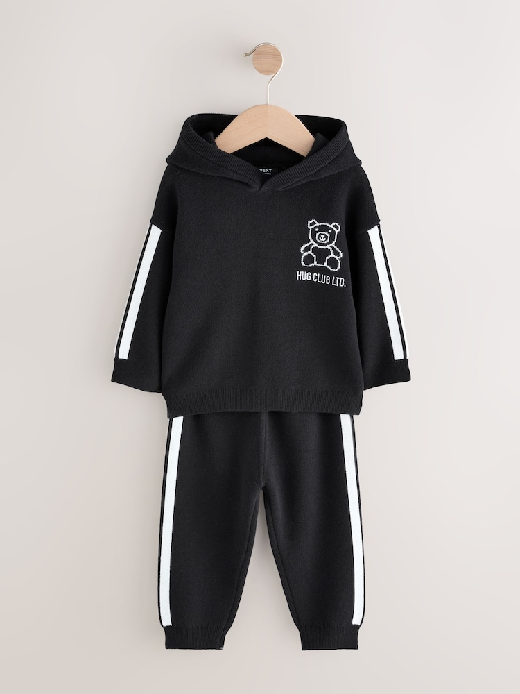 Black/White Bear Knitted Hoodie and Joggers Set (3mths-7yrs) - Image 1 of 5