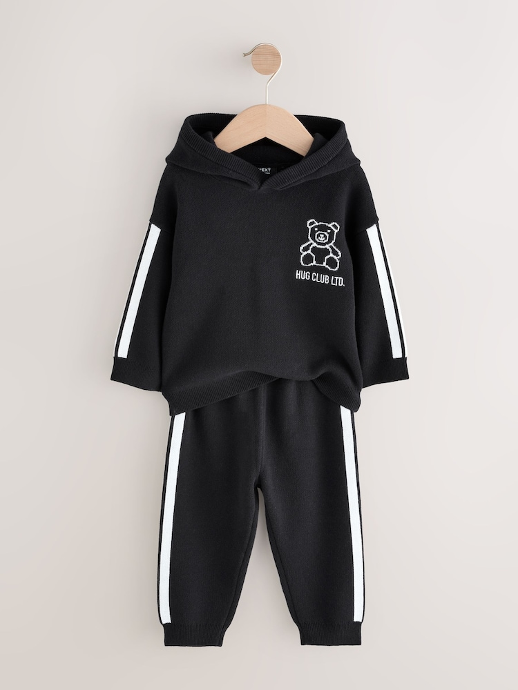 Black/White Bear Knitted Hoodie and Joggers Set (3mths-7yrs) - Image 2 of 5