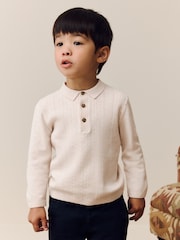 Cream Cable Knit Polo Shirt (3mths-7yrs) - Image 1 of 7