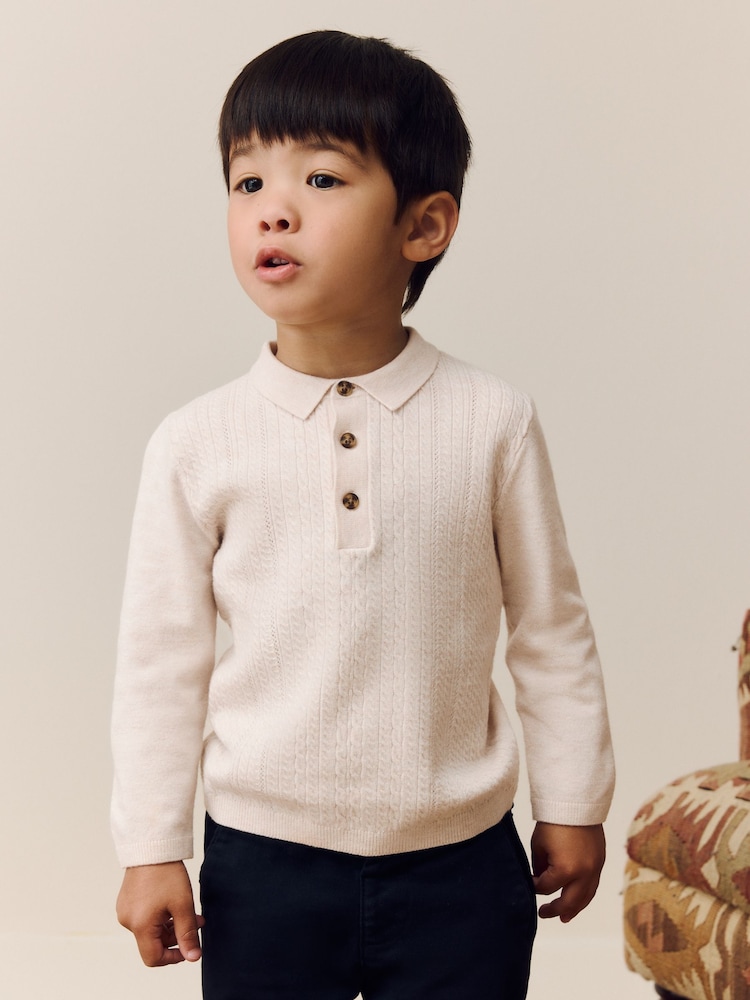 Cream Cable Knit Polo Shirt (3mths-7yrs) - Image 1 of 7