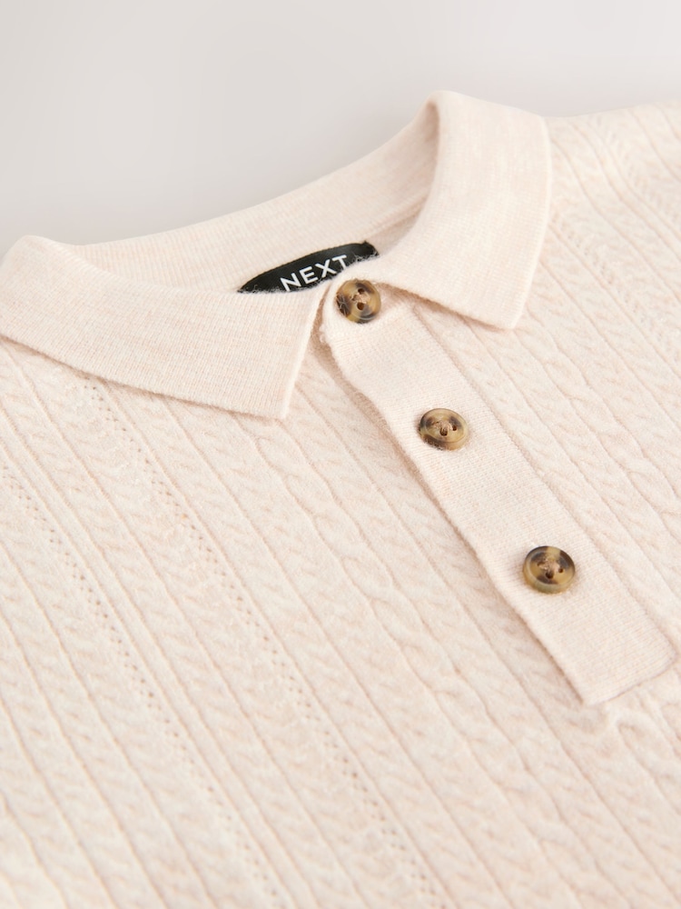 Cream Cable Knit Polo Shirt (3mths-7yrs) - Image 7 of 7