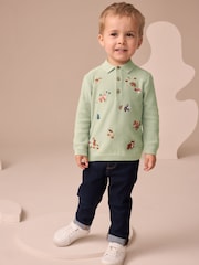 Sage Green All-Over Embroidered Knitted Polo Shirt (3mths-7yrs) - Image 2 of 8