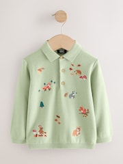Sage Green All-Over Embroidered Knitted Polo Shirt (3mths-7yrs) - Image 5 of 8