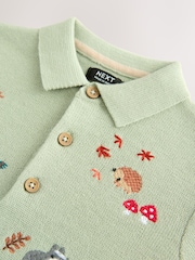 Sage Green All-Over Embroidered Knitted Polo Shirt (3mths-7yrs) - Image 8 of 8