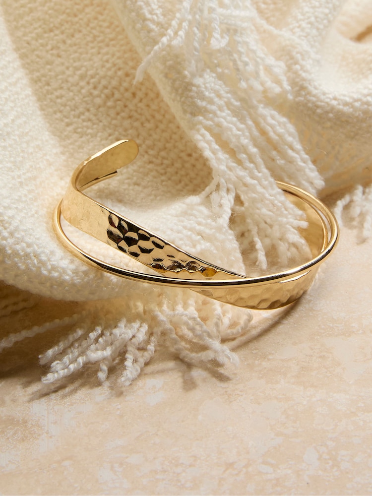 FatFace Gold Coloured Hammered Twist Detail Bangle - Image 1 of 2