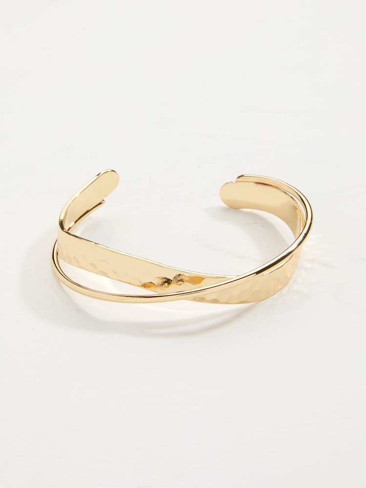 FatFace Gold Coloured Hammered Twist Detail Bangle - Image 2 of 2
