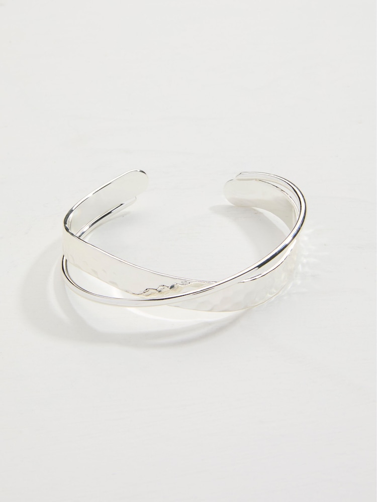 FatFace Silver Coloured Hammered Twist Detail Bangle - Image 2 of 2 FatFace Silver Coloured Hammered Twist Detail Bangle - Image 2 of 2