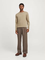 JACK & JONES Brown Knitted Crew Neck Jumper - Image 1 of 4