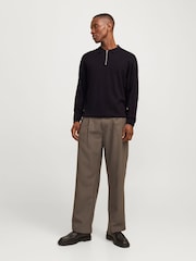 JACK & JONES Black Quarter Zip Knitted Polo Shirt - Image 2 of 5