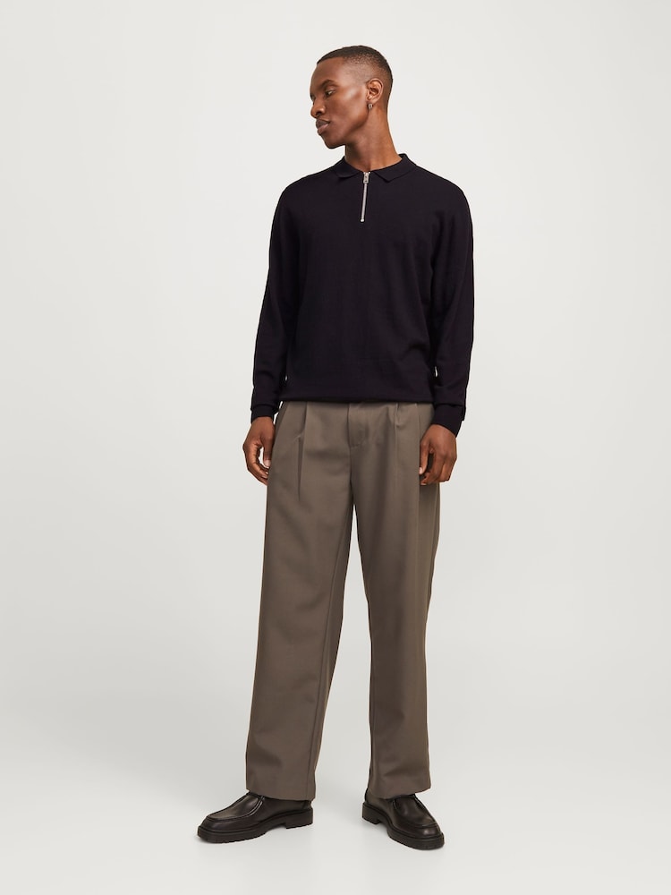 JACK & JONES Black Quarter Zip Knitted Polo Shirt - Image 2 of 5