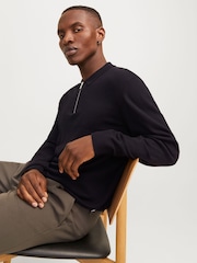 JACK & JONES Black Quarter Zip Knitted Polo Shirt - Image 4 of 5