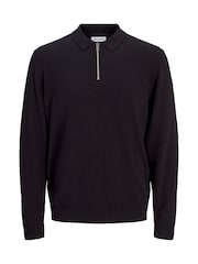 JACK & JONES Black Quarter Zip Knitted Polo Shirt - Image 5 of 5