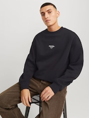 JACK & JONES Black Oversized Back Print Crew Neck Sweatshirt - Image 1 of 8