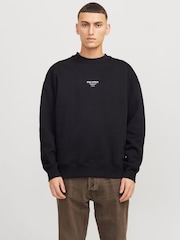 JACK & JONES Black Oversized Back Print Crew Neck Sweatshirt - Image 2 of 8