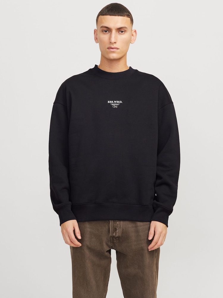 JACK & JONES Black Oversized Back Print Crew Neck Sweatshirt - Image 2 of 8