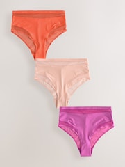 Purple/Orange Mesh Trim High Waist High Leg Knickers 3 Pack - Image 1 of 6