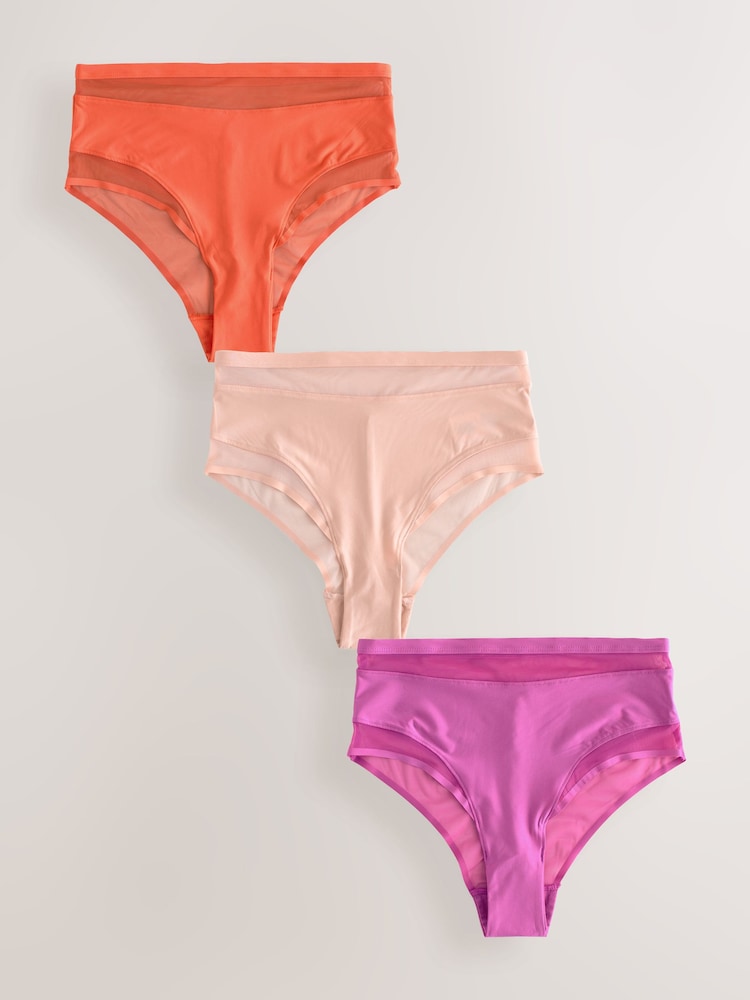 Purple/Orange Mesh Trim High Waist High Leg Knickers 3 Pack - Image 1 of 6