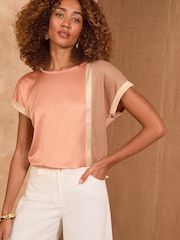 Love & Roses Pink and White Satin Front Jersey T-Shirt - Image 1 of 4