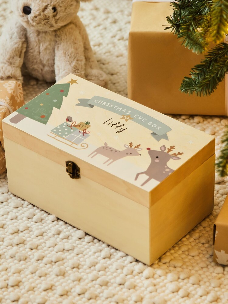 Personalised Reindeer & Presents Wooden Christmas Eve Box by My 1st Years - Image 1 of 4